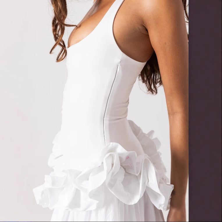 Damen Elegantes Maxikleid mit Rüschensaum und Figurbetontem Oberteil Drune