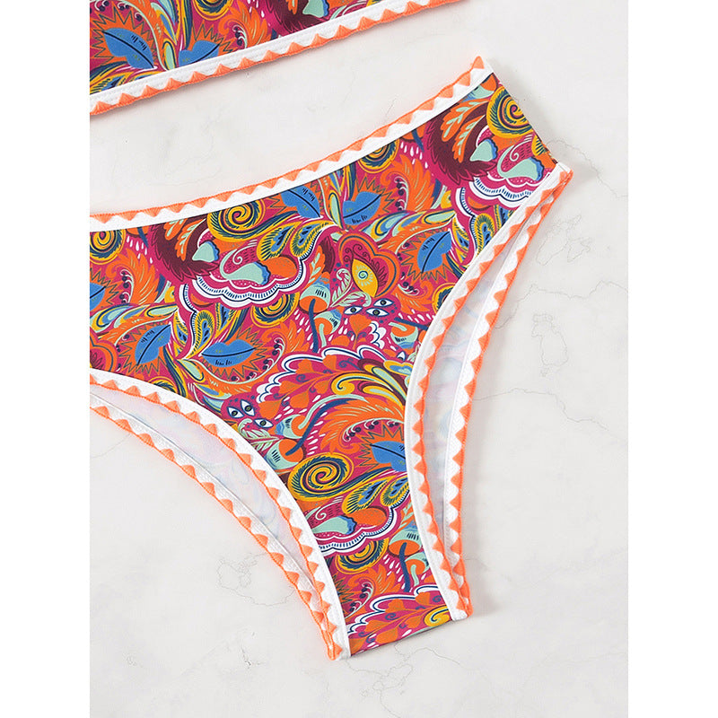 Damen Bandeau-Bikini mit buntem Psychedelic-Design und eleganten Rüschen Drune