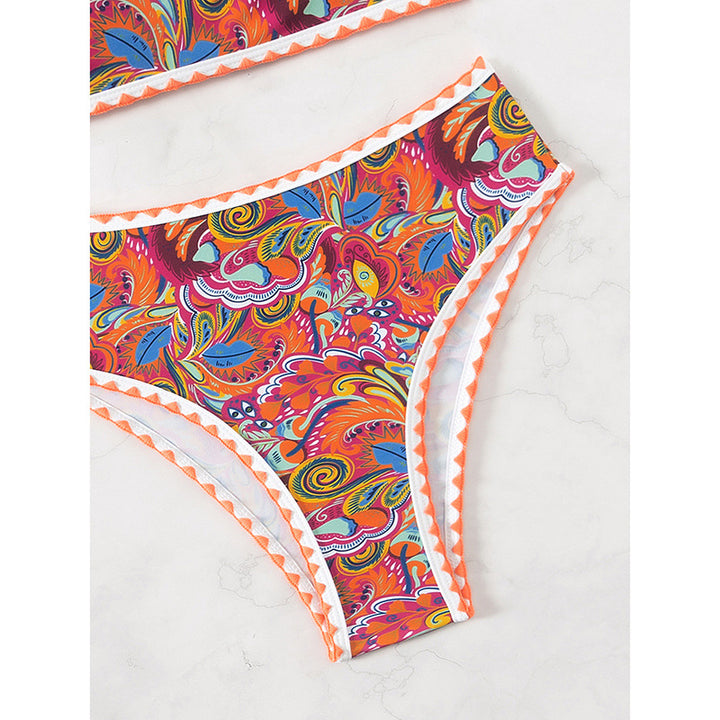 Damen Bandeau-Bikini mit buntem Psychedelic-Design und eleganten Rüschen Drune