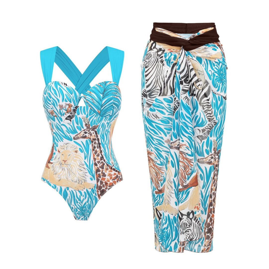 Damen Einteiler Badeanzug mit tierischem Print und eleganter Taillierung Drune