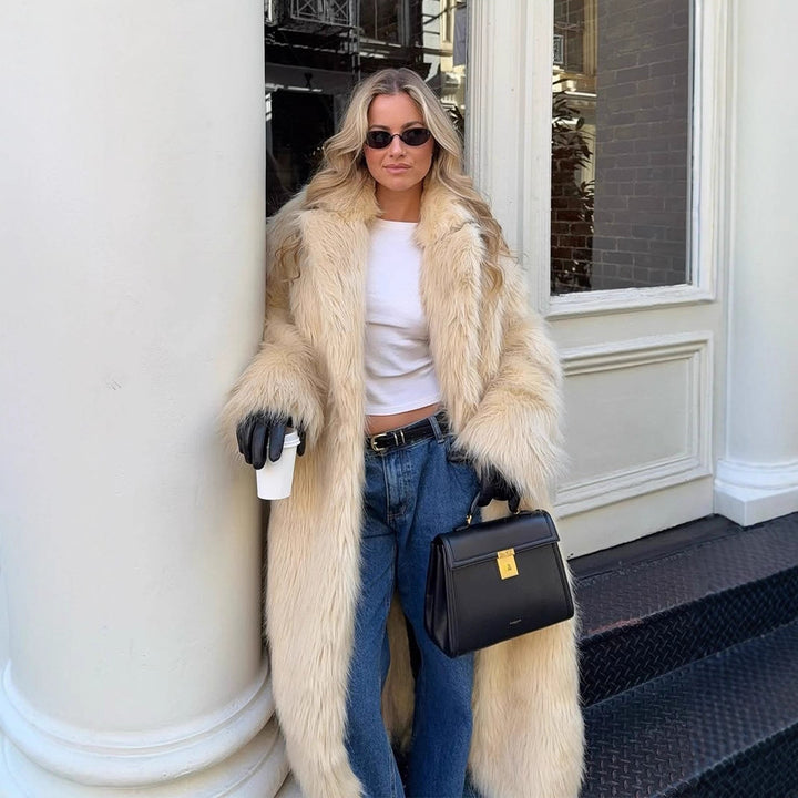 Damen Kunstfellmantel mit voluminösen Ärmeln und elegantem Schnitt Drune