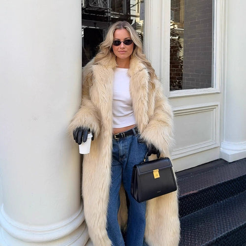Damen Kunstfellmantel mit voluminösen Ärmeln und elegantem Schnitt Drune