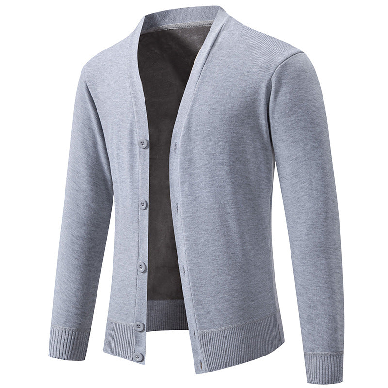 Herren nan leichte Feinstrick-Strickjacke mit V-Ausschnitt, verdeckter Knopfleiste und elastischem Rippbündchen Drune
