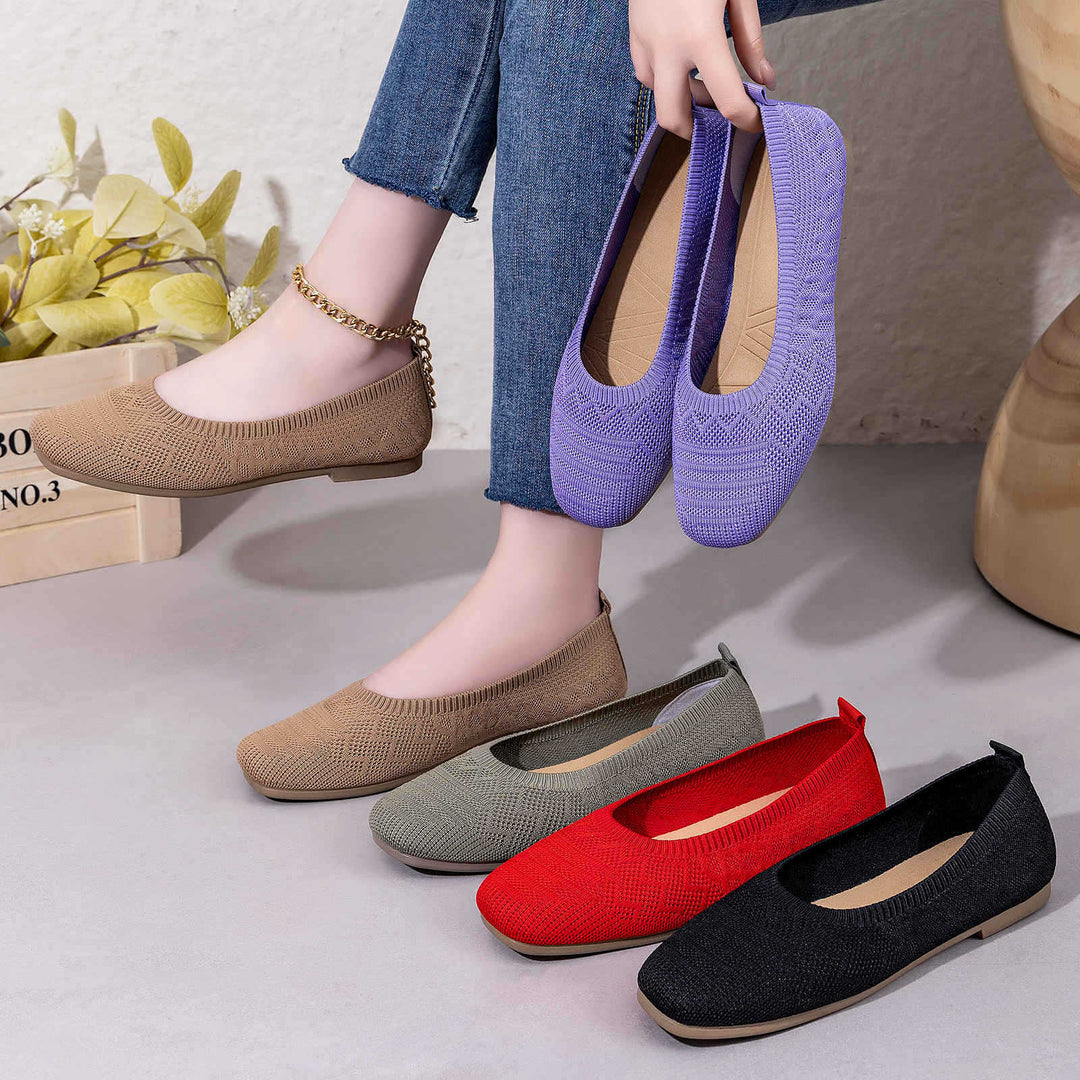 Damen nan gestrickte Ballerina-Slip-On Komfortballerina mit nahtlosem Sockeneinstieg und flexibler Leichtsohle Drune