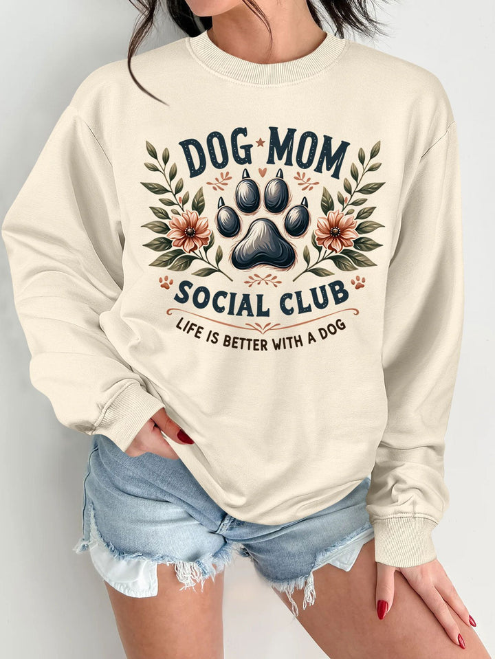 Damen Sweatshirt mit trendigem Hundemotiv und aufgepepptem Aufdruck Drune