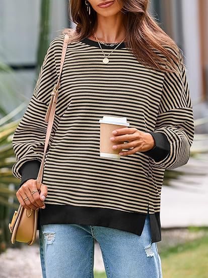 Damen gestreifter Pullover mit weitem Schnitt und elegantem Design Drune