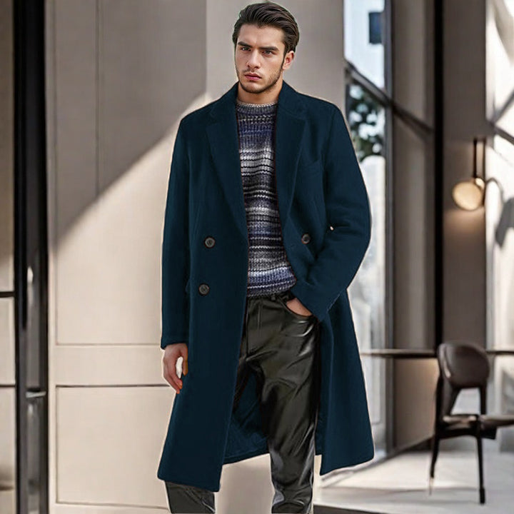 Herren eleganter Doppelreihiger Wollmantel Drune