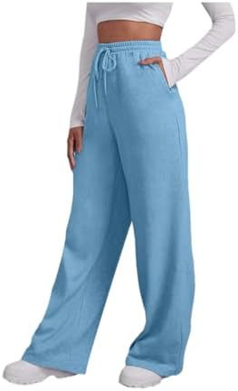 Damen nan weite High‑Waist Palazzo-Loungehose mit elastischem Komfortbund, Kordelzug und seitlichen Eingrifftaschen Drune