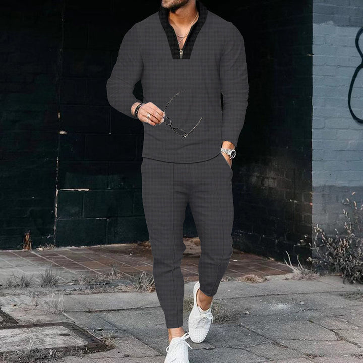 Herren sportliches Freizeit-Jogginganzug mit Hochkragen und eleganter Struktur Drune