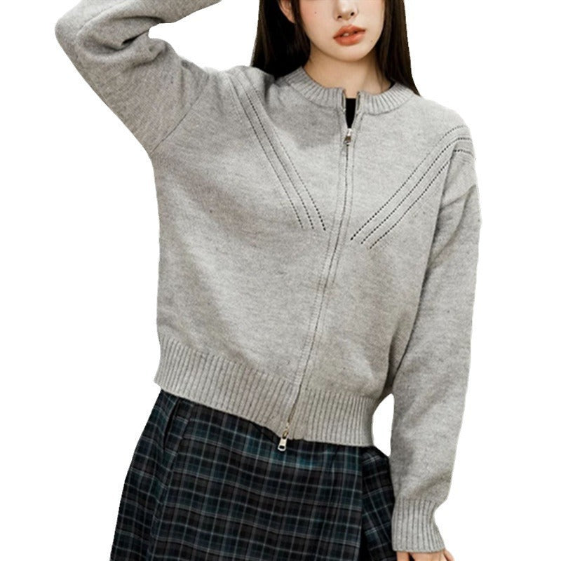 Damen kuschelige Strickjacke mit modernem Reißverschluss und feinem Strukturdesign Drune