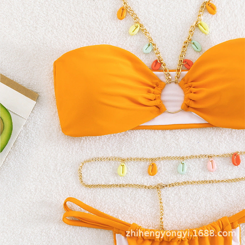 Damen Bandeau-Bikini mit buntem Kettenzier-Design Drune