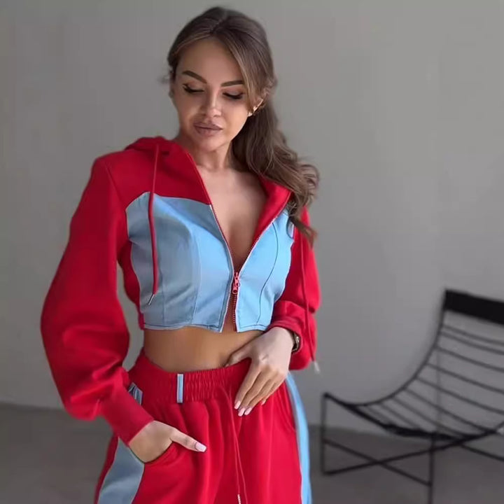 Damen modischer Hoodie und weite Sporthose Set Drune