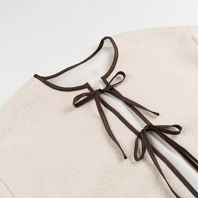 Damen modische Übergangsjacke mit dekorativem Bindeband und seitlichen Eingrifftaschen Drune