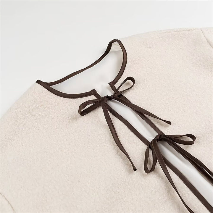 Damen modische Übergangsjacke mit dekorativem Bindeband und seitlichen Eingrifftaschen Drune