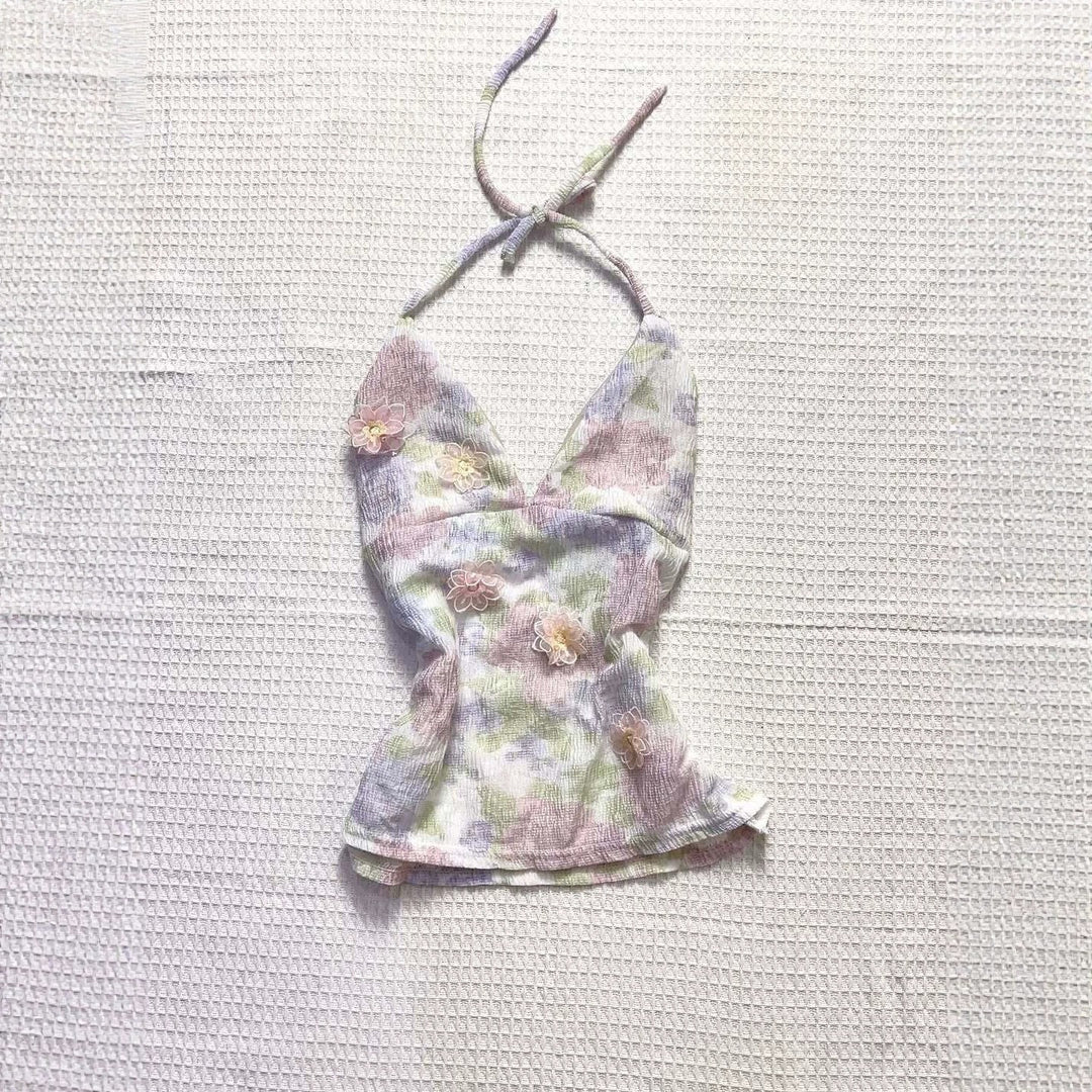Damen Blühendes Sommer-Top mit elegantem V-Ausschnitt und feinen Rüschendetails Drune