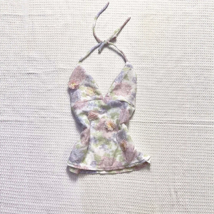 Damen Blühendes Sommer-Top mit elegantem V-Ausschnitt und feinen Rüschendetails Drune