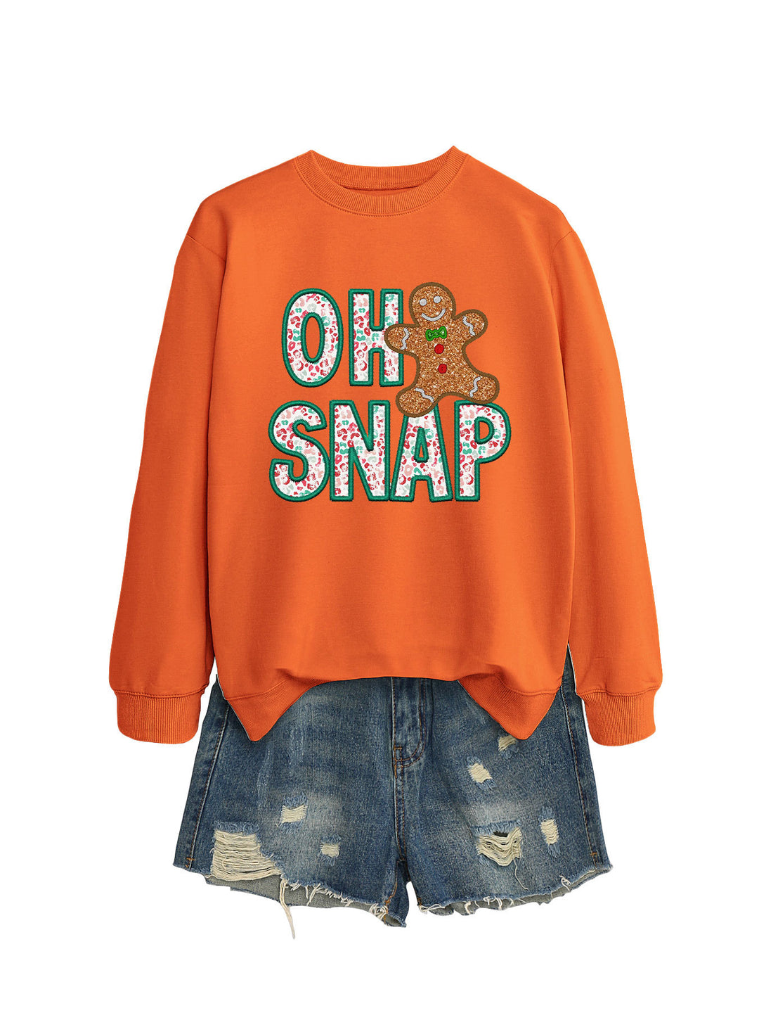 Damen Sweatshirt mit lustigem Lebkuchenmann-Motiv und funkelndem Schriftzug Drune