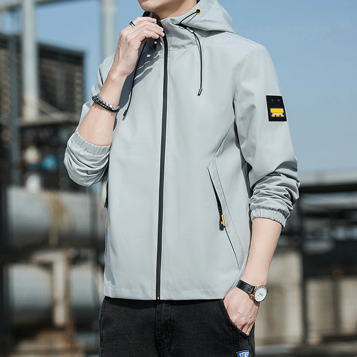 Herren sportliche Windjacke mit praktischem Reißverschluss und verstellbarer Kapuze Drune