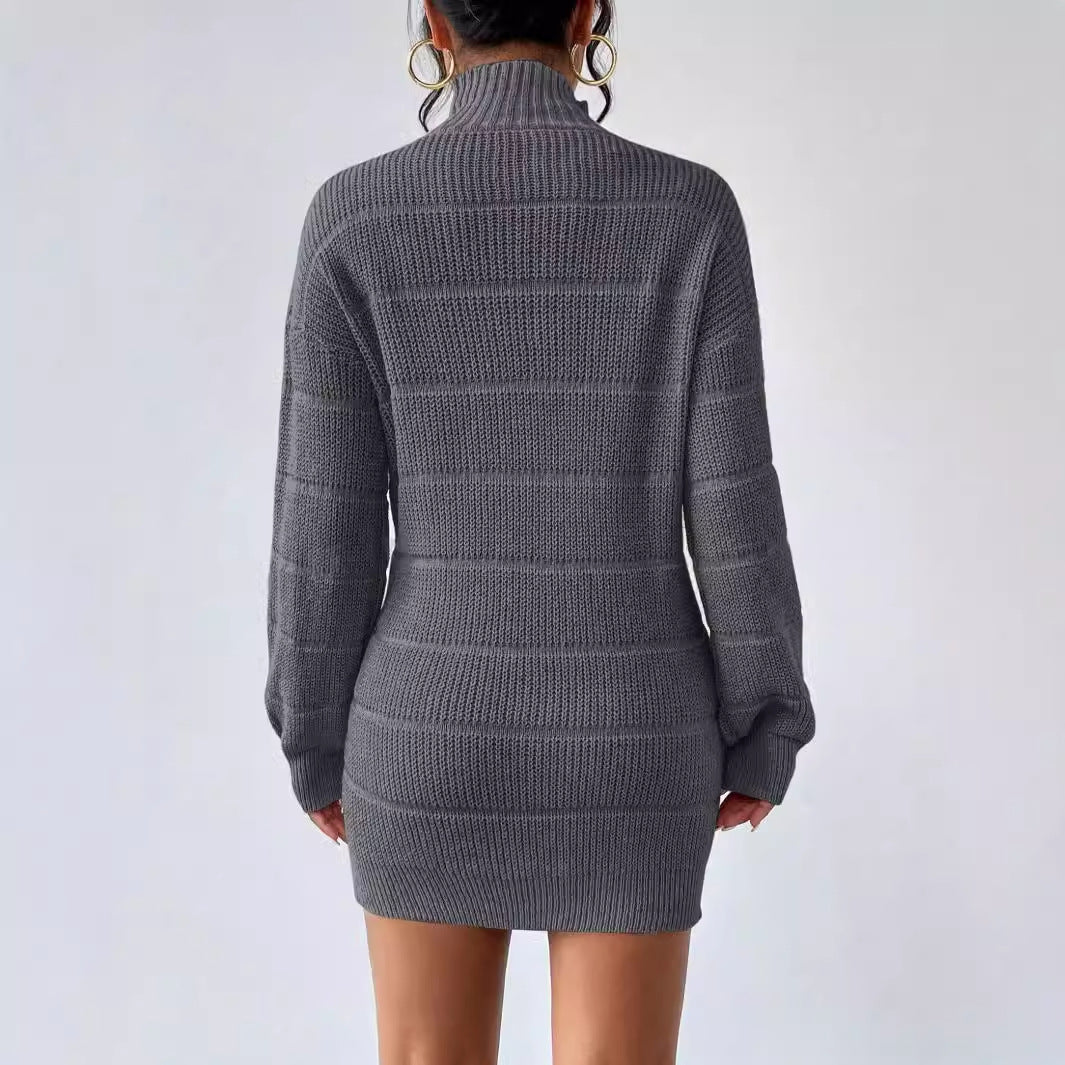Damen Strickkleid mit hohem Kragen und strukturiertem Muster Drune