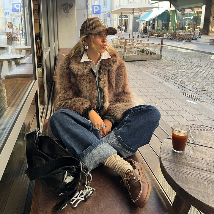 Damen Kunstpelzjacke im modernen Cropped-Stil Drune