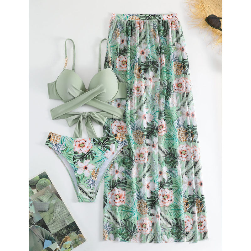 Damen Bikini-Set mit ausgefallenem Wickeloberteil und floraler Bedeckung Drune