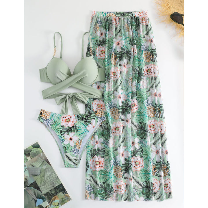 Damen Bikini-Set mit ausgefallenem Wickeloberteil und floraler Bedeckung Drune