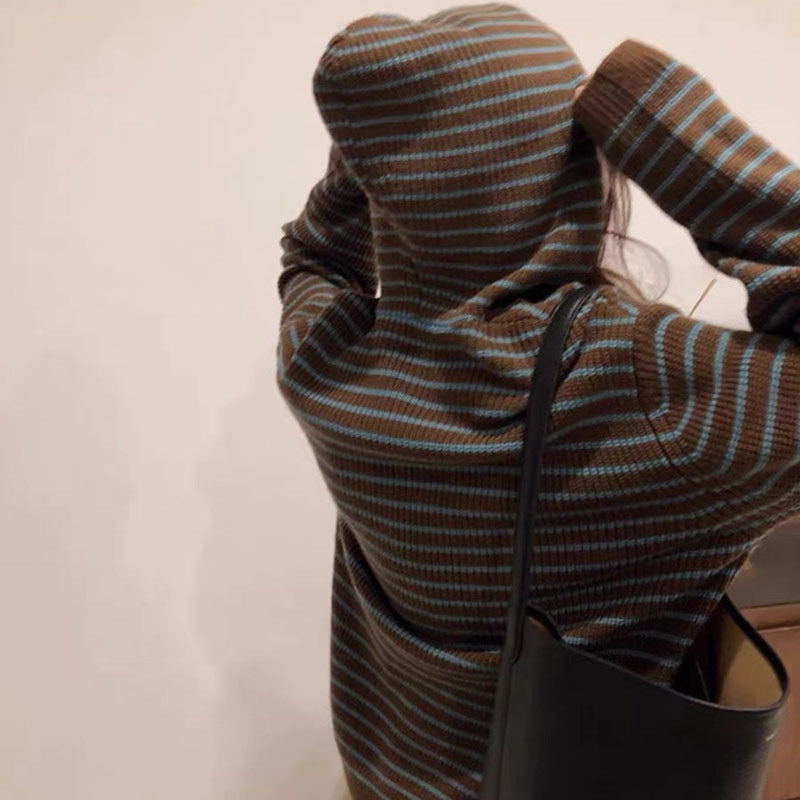 Damen Gemütlicher Kapuzenpullover mit Streifenmuster Drune