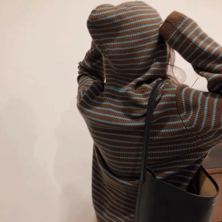Damen Gemütlicher Kapuzenpullover mit Streifenmuster Drune