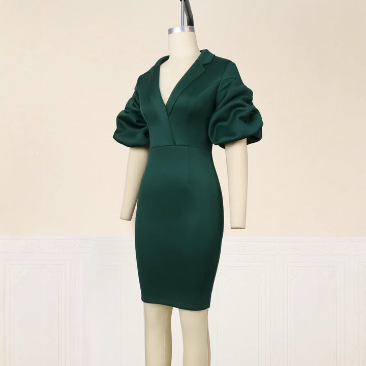 Damen figurbetontes Kleid mit eleganten Puffärmeln Drune
