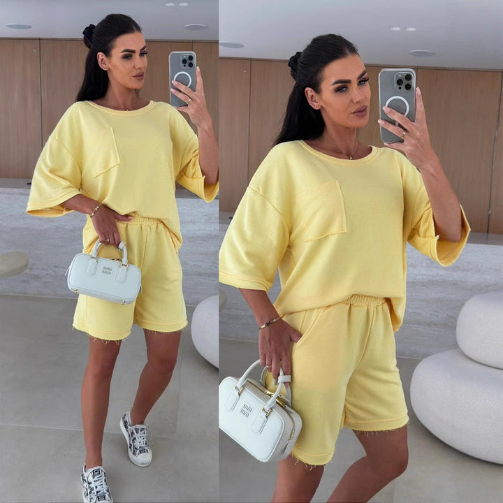 Damen lässiger Freizeitanzug mit Oversized T-Shirt und bequemen Shorts Drune