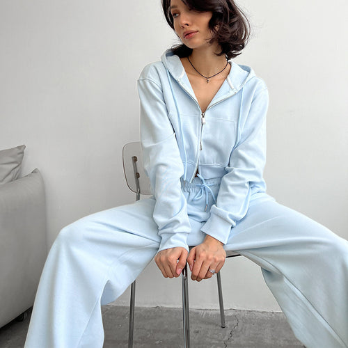 Damen Cropped Hoodie und weite Jogginghose-Set Drune