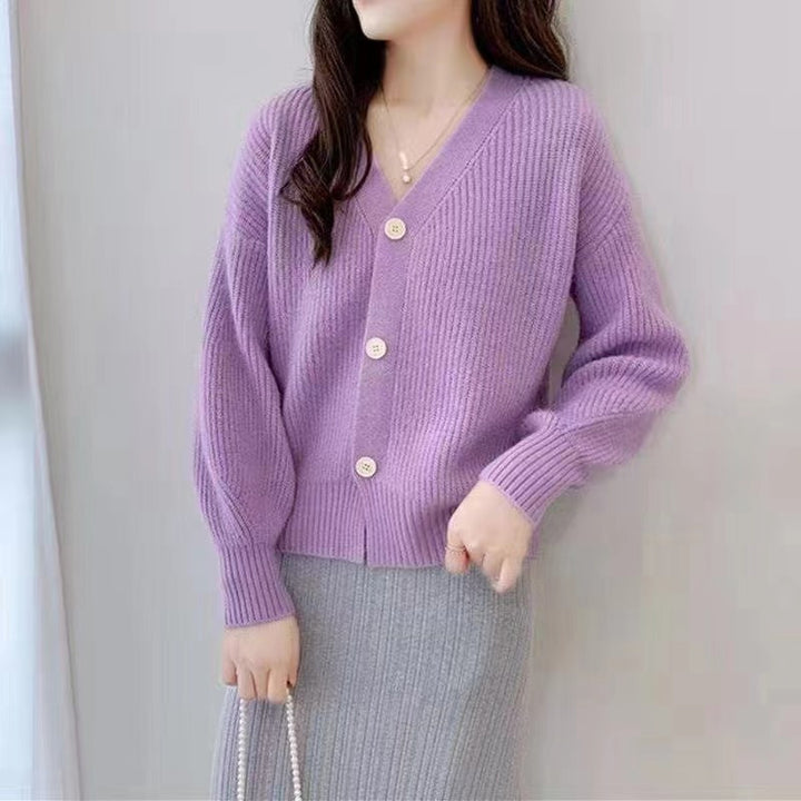 Damen Bequeme Strickjacke mit weiten Ärmeln und dezentem Rippdesign Drune