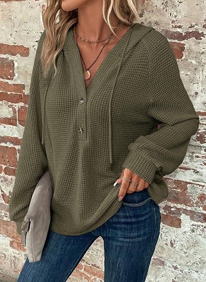 Damen lässiger Hoodie mit Knopfdetails und weit geschnittenen Ärmeln Drune