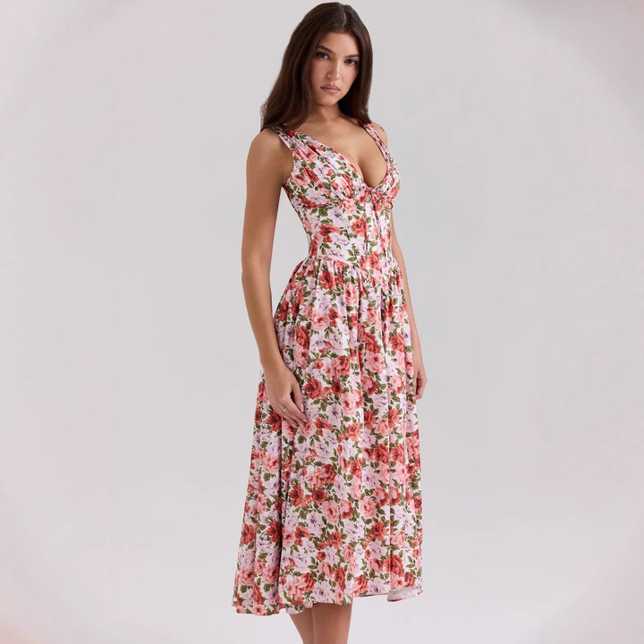 Damen Maxikleid mit floralem Design und praktischen Taschen Drune