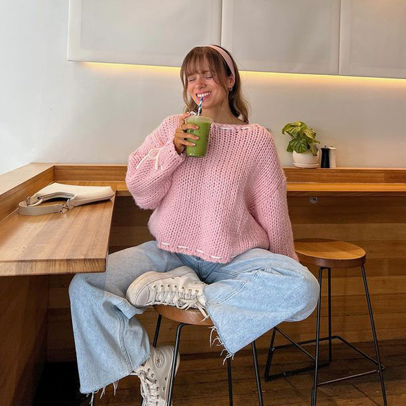 Damen Grobstrickpullover mit lässigem Off-Shoulder-Design Drune