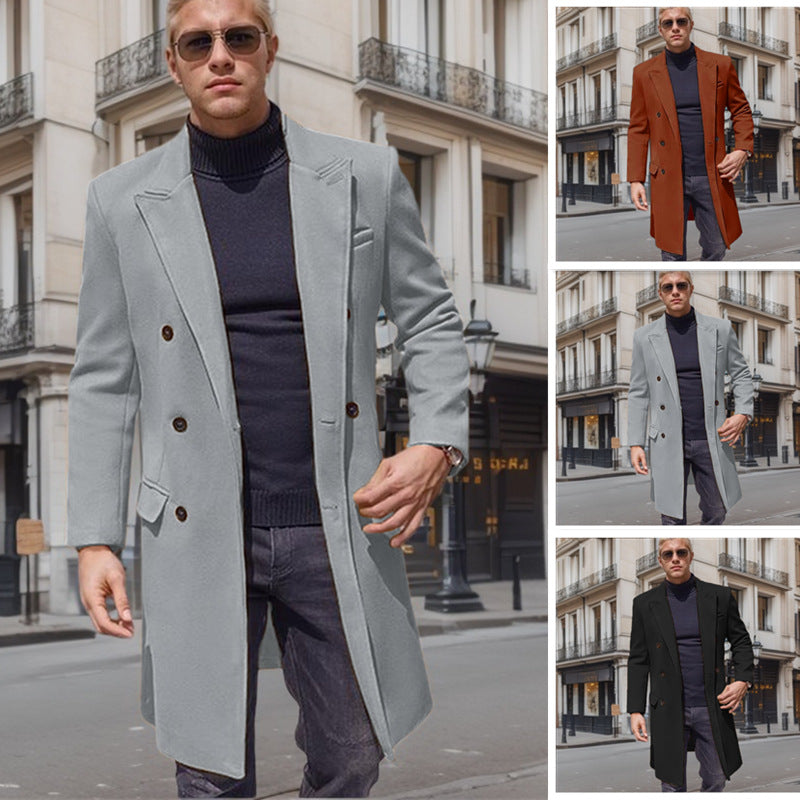Herren eleganter Doppelknebel-Mantel mit stilvollem Schnitt und modischen Details Drune