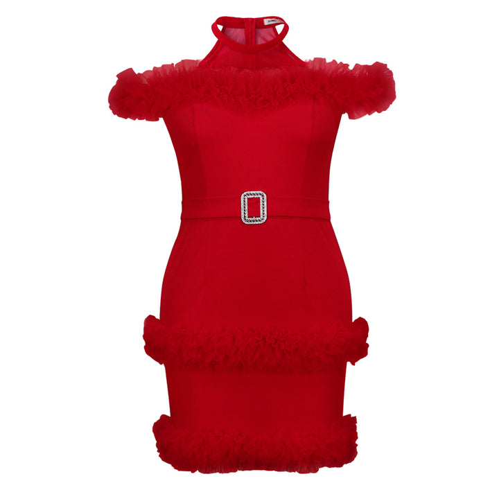 Damen elegantes Kleid mit fransigen Akzenten Drune