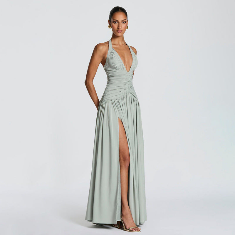 Damen Maxikleid mit tiefem V-Ausschnitt und seitlichem Schlitz Drune