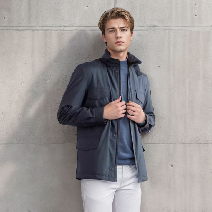 Herren vielseitige Utility-Jacke mit hohen Kragen und praktischen Taschen Drune