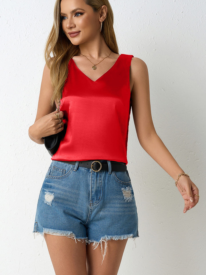 Damen Satin Cami-Top mit elegantem V-Ausschnitt und schmalen Trägern Drune
