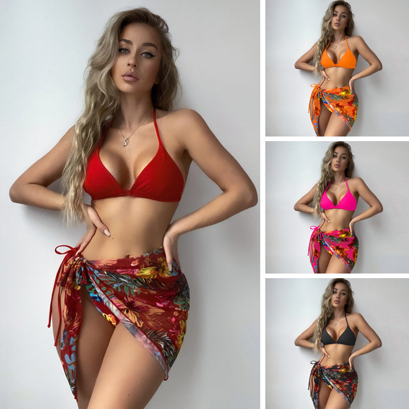 Damen Bikini mit verstellbaren Trägern und floralem Wickelrock Drune
