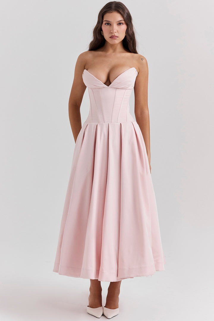 Damen Couture Maxikleid mit elegantem Herz-Ausschnitt und schwingendem Rock Drune