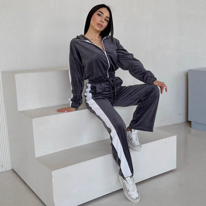 Damen sportliches Fleece-Anzug-Set mit elastischen Einsätzen Drune