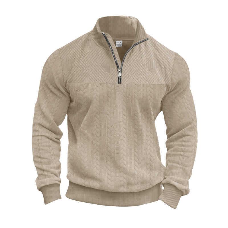 Herren Strickpullover mit halbem Reißverschluss und strukturierter Oberfläche Drune