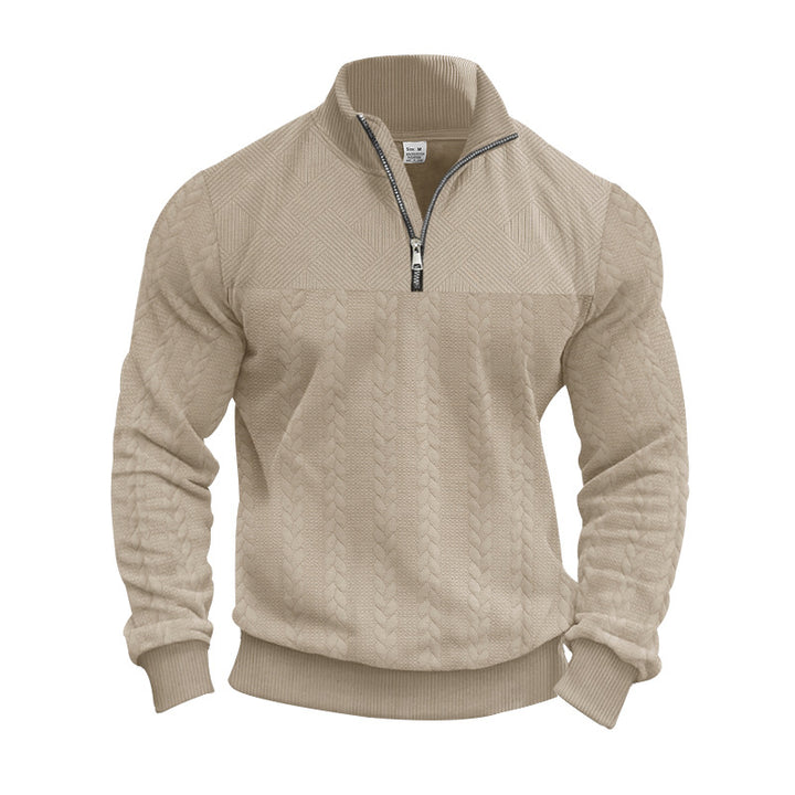 Herren Strickpullover mit halbem Reißverschluss und strukturierter Oberfläche Drune