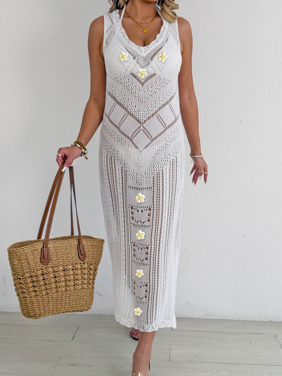 Damen Häkel-Kleid mit floralem Design Drune