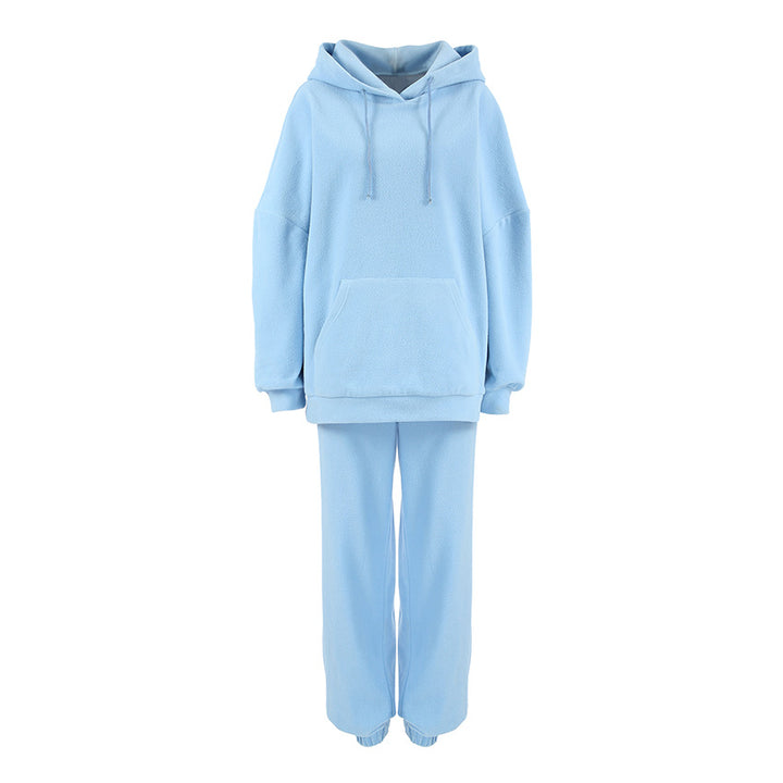 Damen Fleece Lounge-Set mit weiten Beinen und Kapuze Drune