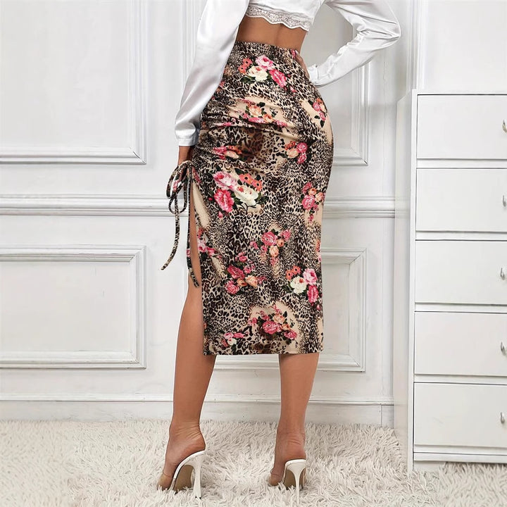 Damen Eleganter Midirock mit floralem Tiermuster und seitlichem Schlitz Drune