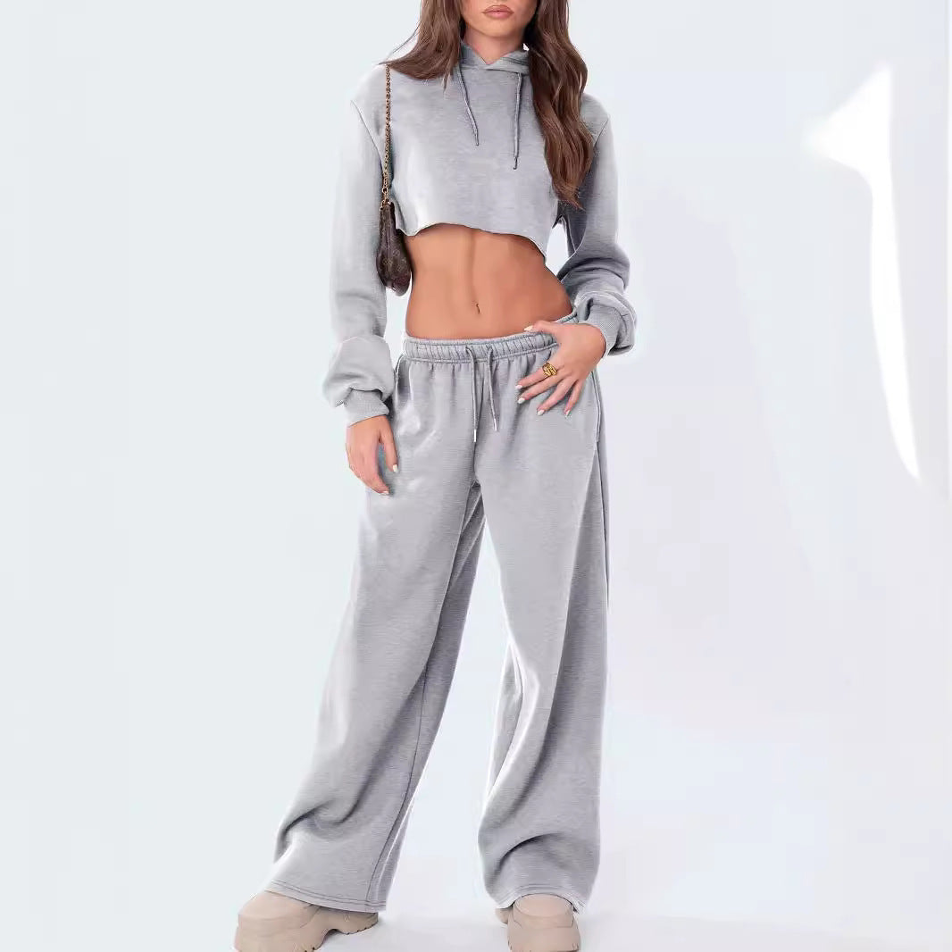 Damen nan relaxed-fit Wide‑Leg Sweatpants mit hohem Komfortbund Kordelzug und nahtverdeckten Eingrifftaschen Drune