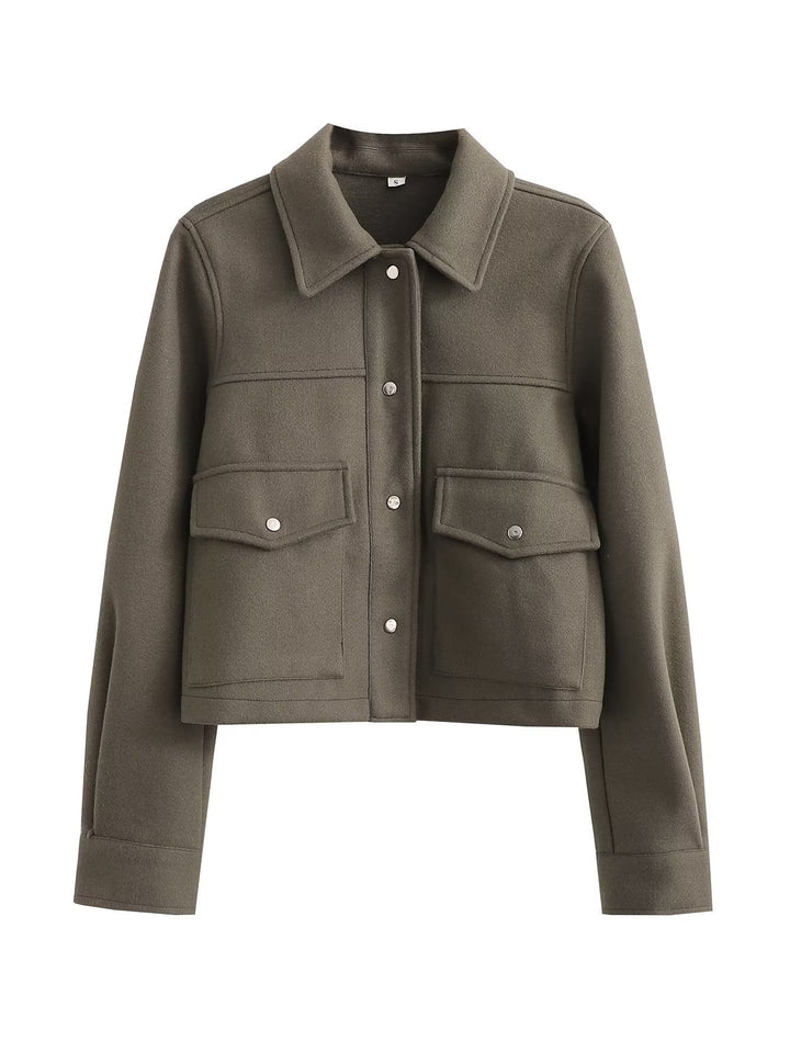 Damen kurze Jacke aus hochwertigem Material mit praktischen Brusttaschen Drune